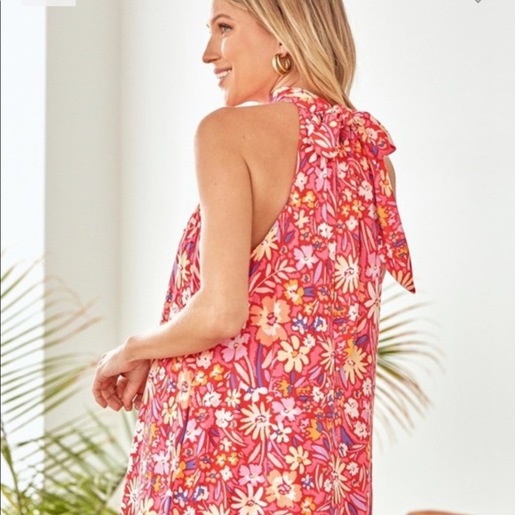 Closet Clear-out - Flower Power Full Size Run Floral Mock Neck Dress - Picture 5 of 7